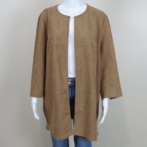 Chico's Washable Faux Suede Open Jacket Zipper Detail SIZE 3 (XL) Brown